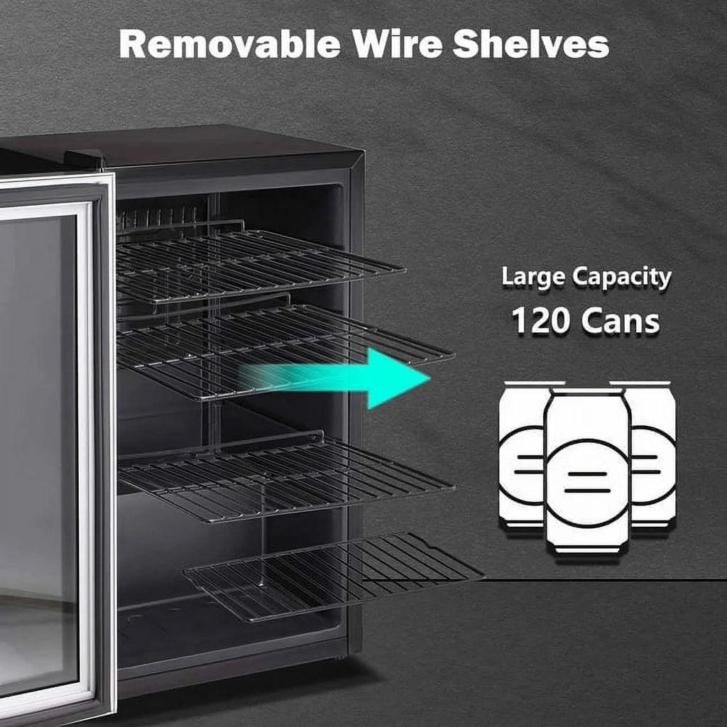 3.2 Cu.ft Beverage Refrigerator Cooler - 120 Can Mini Fridge with Glass Door E876188