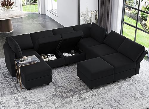 Modular Velvet Sectional Sofa with Chaise Lounge and Storage X4138