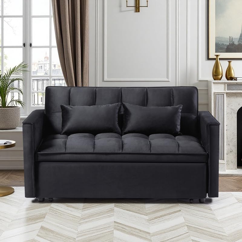 Sleeper Sofa Bed with Side Pocket, Convertible Futon Couch for Living Room X8857