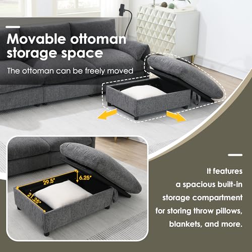 Modular Sectional Sofa with Ottoman, U-Shaped Lounge Couch H930