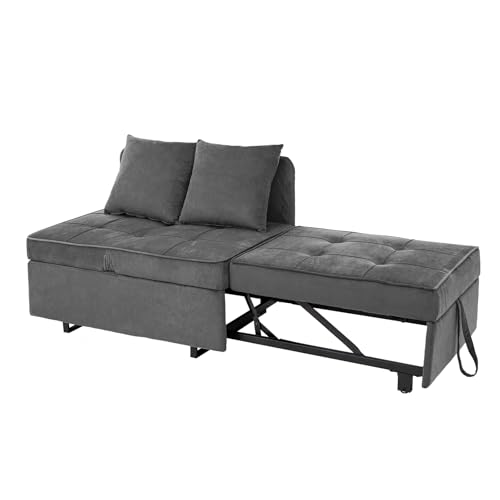 Sofa Bed Convertible Pull Out Couch with 2 Throw Pillows, Dark Grey Z539533