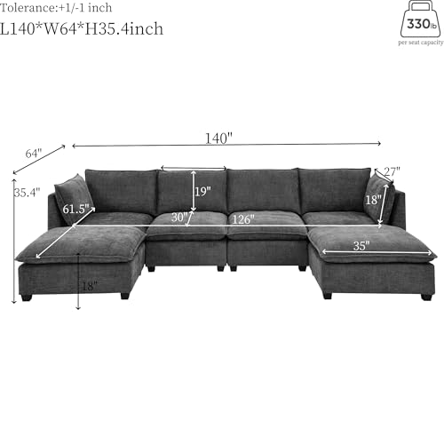 Modular Sectional Sofa with Ottoman, U-Shaped Lounge Couch H930