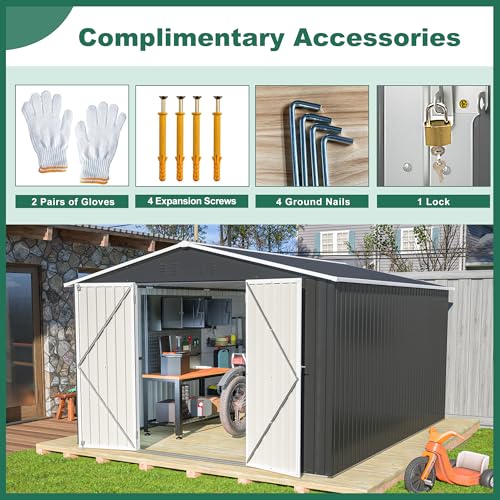 Outdoor Storage Shed, Heavy-Duty All-Weather Tool Shed with Lockable Doors C3585