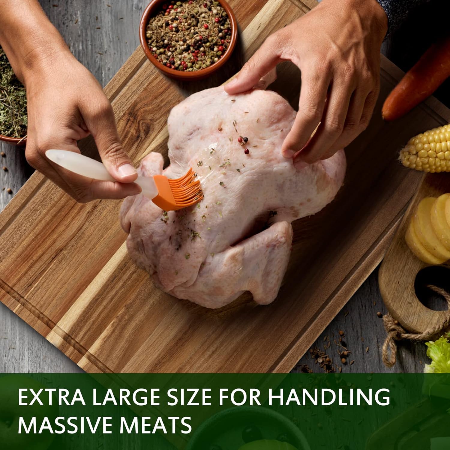 Acacia Wood Cutting Board 24x18 inch with Handle and Juice Groove Z760