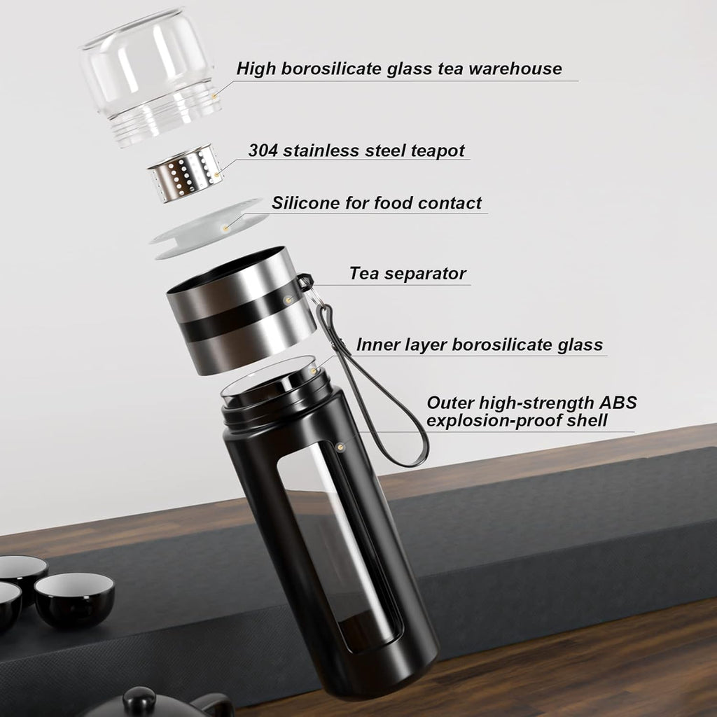 Glass Tea Infuser Bottle Double Wall with Strainer M661523