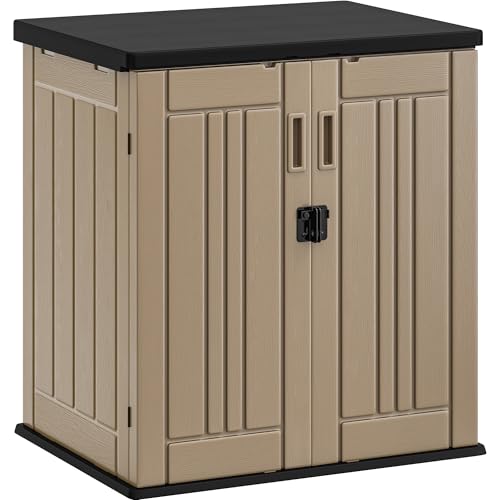 Outdoor Storage Cabinet with 2 Shelves, Waterproof Resin Tool Shed, Lockable, Dark Gray M33386