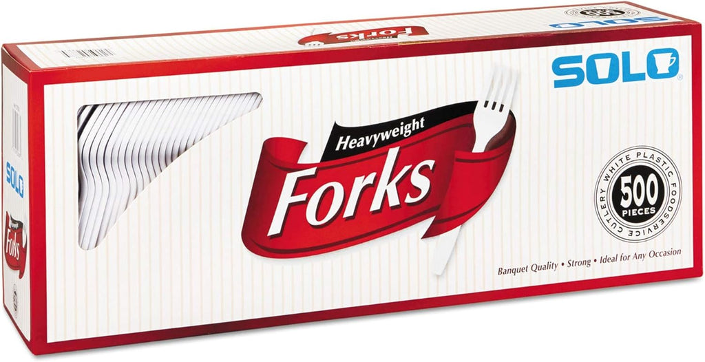 Solo Heavyweight Plastic Cutlery, Forks, White, 6.41", 500/Ct