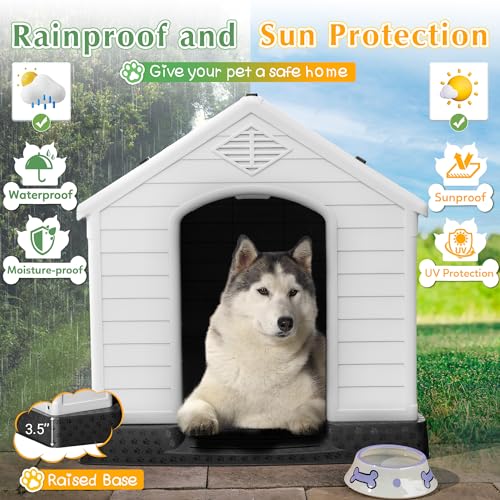 Waterproof Plastic Dog House for Small to Large Dogs, Insulated with Elevated Floor M296