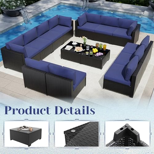 Outdoor Sectional Sofa Set with Cushions and Glass Coffee Table T1708