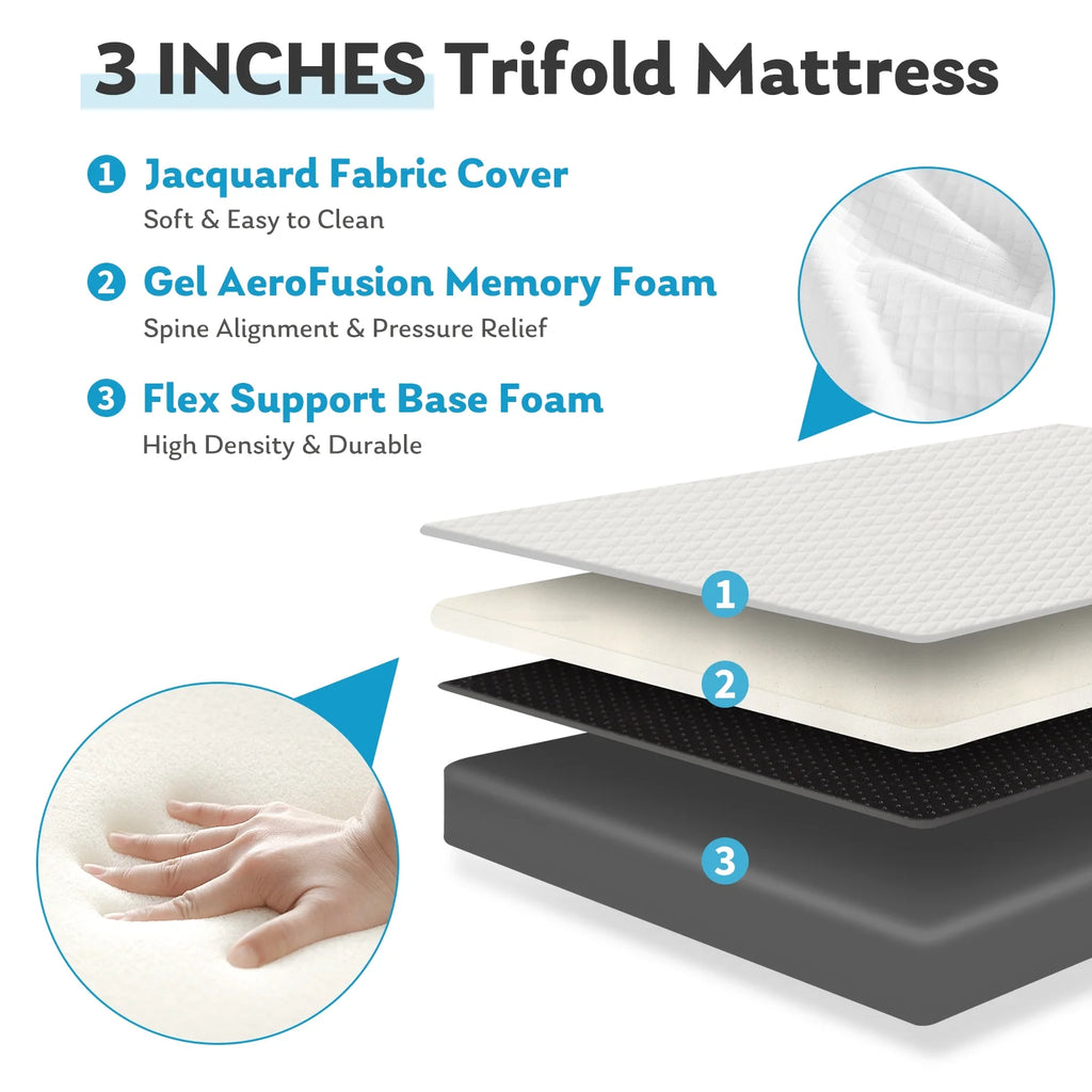 Tri-fold Memory Foam Mattress for Guest Bed and Camping K652923