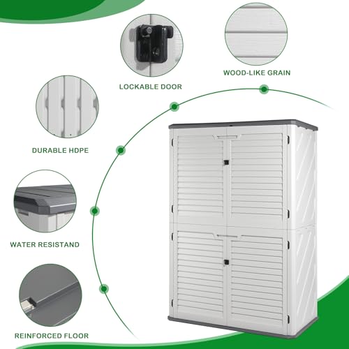 Outdoor Storage Shed, Resin Cabinet with Lockable Weatherproof Design O6489