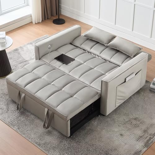 Convertible Sleeper Sofa Couch Bed with USB Port, Adjustable Backrest, Light Grey G549