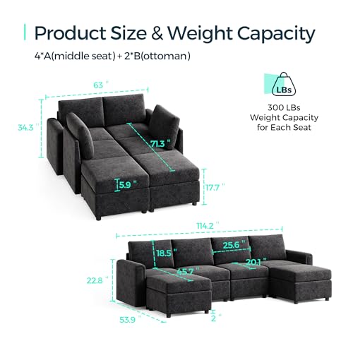 Modular Sectional Sofa with Storage, U Shaped Couch, Blue Y4358