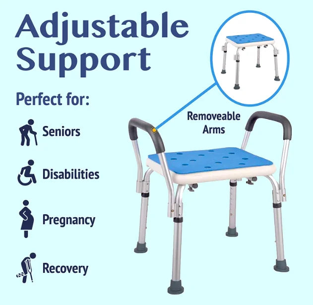 Padded Seat Shower Chair Bench for Seniors with Tote Bag and Handles X7879