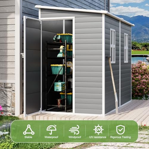 Resin Storage Shed, Waterproof Outdoor Tool Shed with Floor, Double Lockable Doors I89690