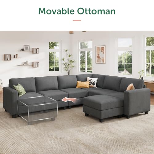 Corduroy Modular Sectional Couch with Storage, L-Shaped, 6 Seater, Dark Gray X823135