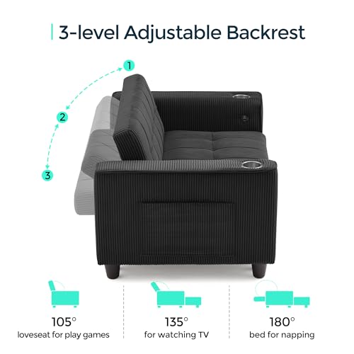 3-in-1 Convertible Sofa Bed with Charging Station, Green R3379