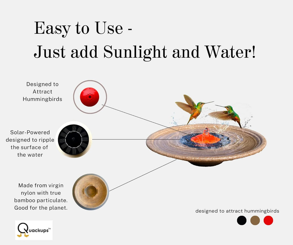Solar Bubbler Fountain for Hummingbirds, Bird Bath, Red Dome for Garden V623