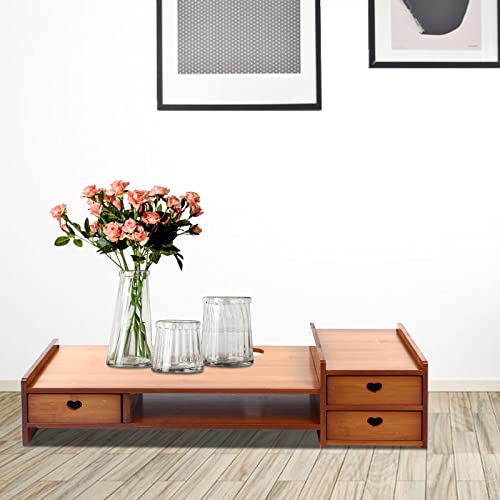 Adjustable Monitor Laptop Stand with Storage Drawer, Wood Color L75987