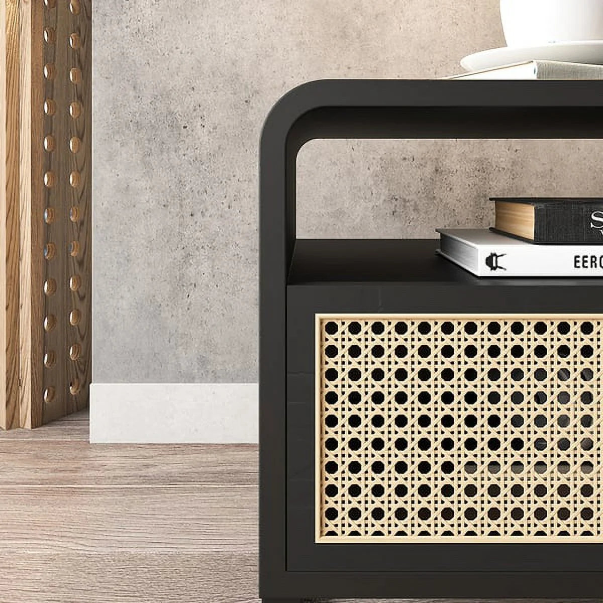 Minimalist Rattan Woven Nightstand with Drawer N162182