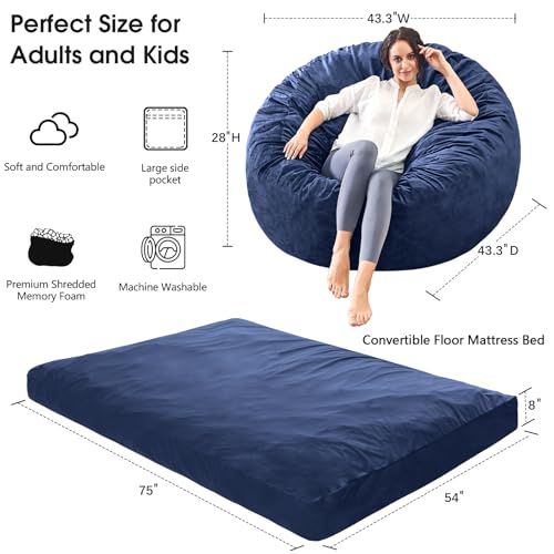 Giant Bean Bag Chair Convertible Bed with Microfiber Cover X2136