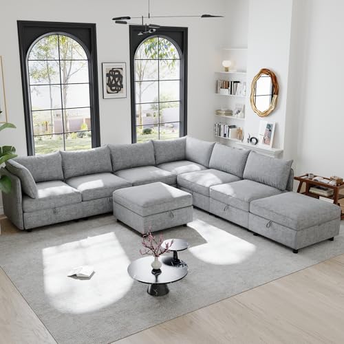 Modular Storage Sectional Sofa with Movable Ottomans, U-Shaped Chenille U839651