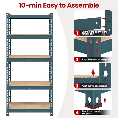 5-Tier Adjustable Metal Shelving Unit for Garage, Pantry, and Warehouse M7734