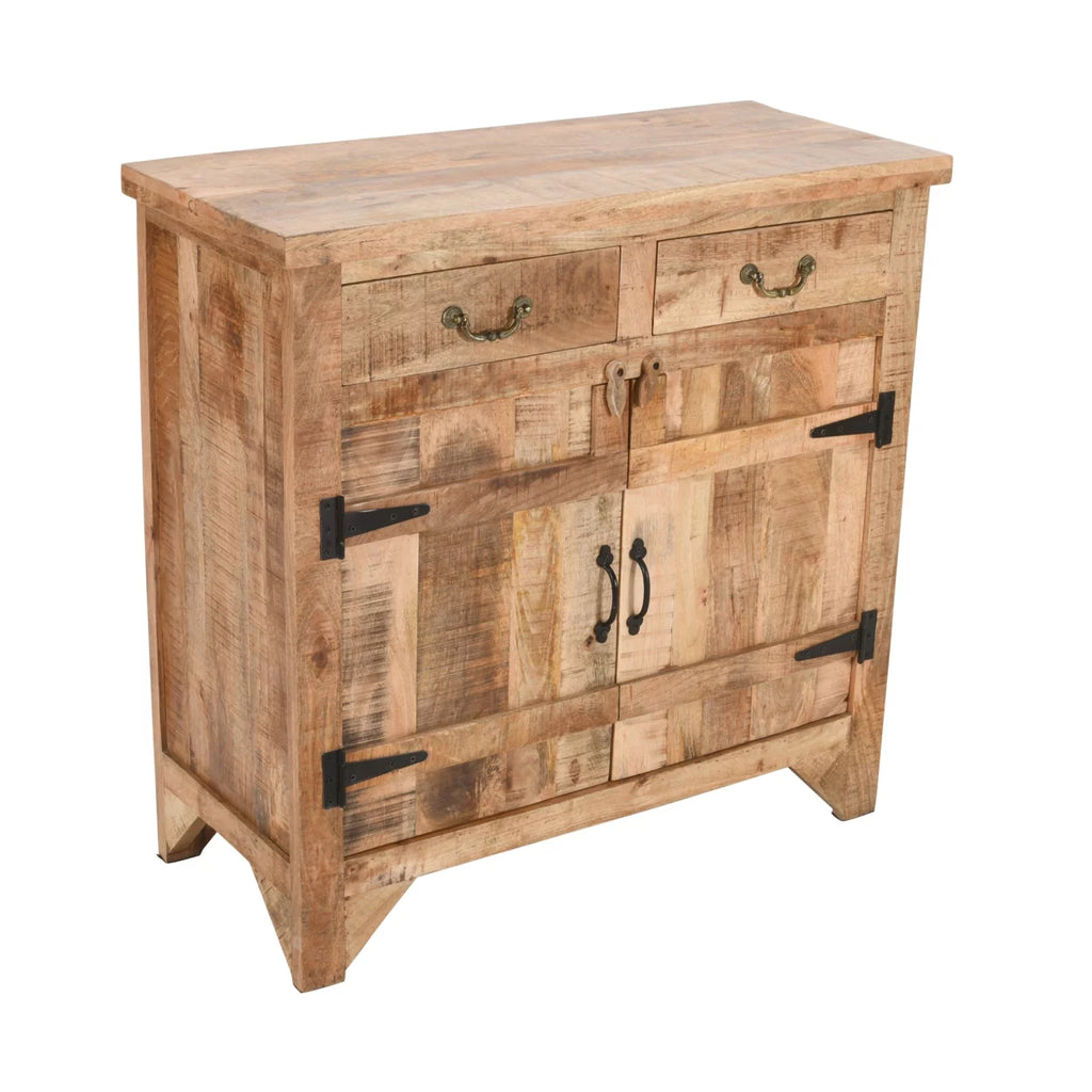39 Inch Farmhouse 2 Drawer Mango Wood Console Cabinet with Door Storage, Rustic Brown C191
