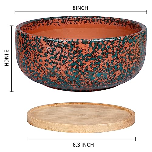 Terracotta Planter with Drainage Hole and Bamboo Saucer E8585