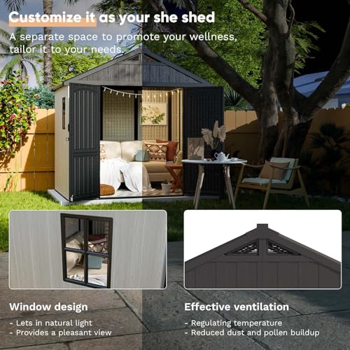 Outdoor Plastic Storage Shed with Floor, Window and Lockable Door A4787