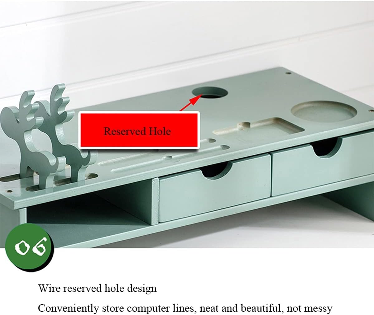 Bamboo Monitor Stand with Drawers and Adjustable Storage L47463