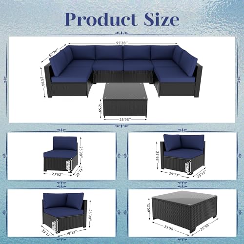 Outdoor Sectional Sofa Set with Cushions and Glass Coffee Table T1708