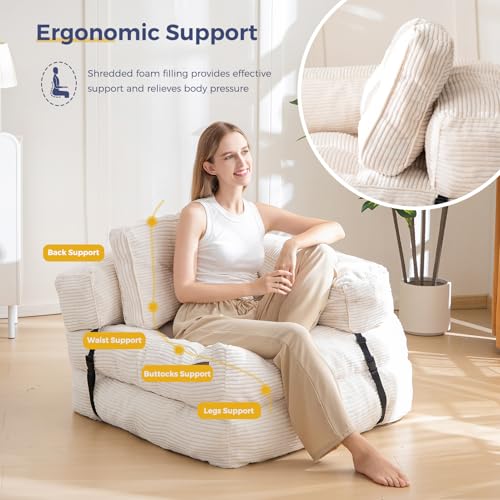 Folding Sofa Bed, L-Shaped Convertible Sleeper Couch with Armrest and Pillow, Dark Grey M375676