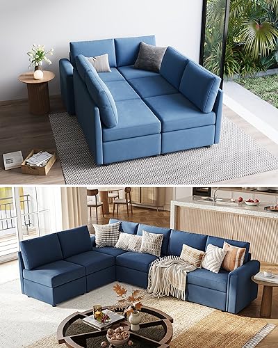 Modular Sectional Sofa with Storage, U Shaped Couch, Blue Y4358
