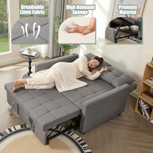 Sleeper Sofa with Pull-Out Bed, 3-in-1 Convertible, Light Gray E75945