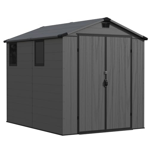 6 x 8 FT Plastic Outdoor Storage Shed with Floor and Lockable Door D7513