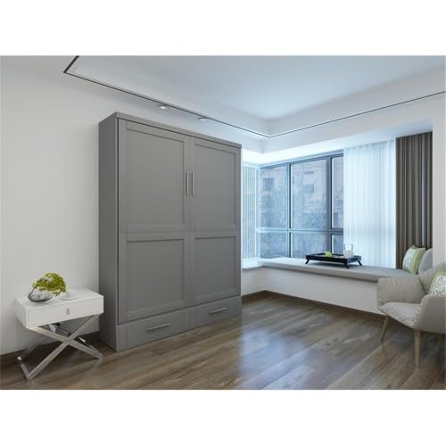 Queen Size Gray Murphy Wall Bed in Solid Wood R226083