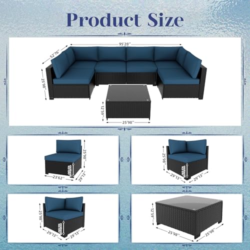 Outdoor Sectional Sofa Set with Cushions and Glass Coffee Table T1708