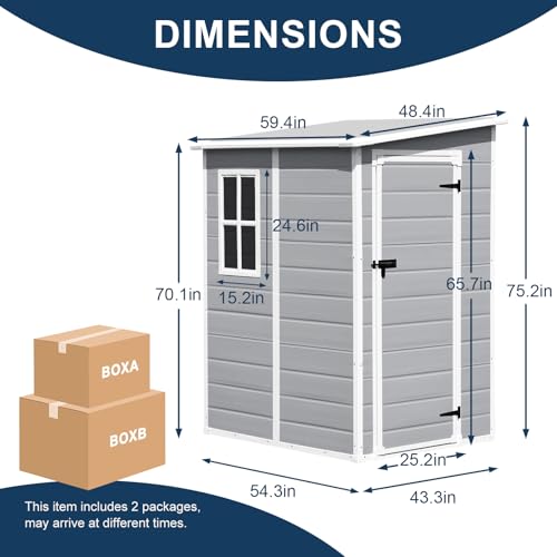 Resin Storage Shed, Waterproof Outdoor Tool Shed with Floor, Double Lockable Doors I89690
