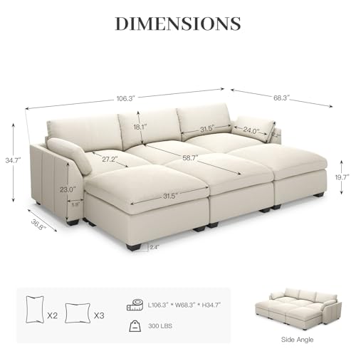 Extra Large Modular Sectional Sofa, 4-Seater L Shaped Couch, Velvet Convertible for Living Room L139
