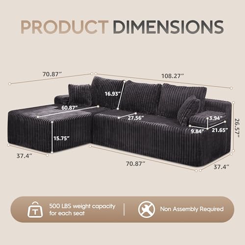 Modular L-Shape Sectional Sofa with Oversized Chaise A47792