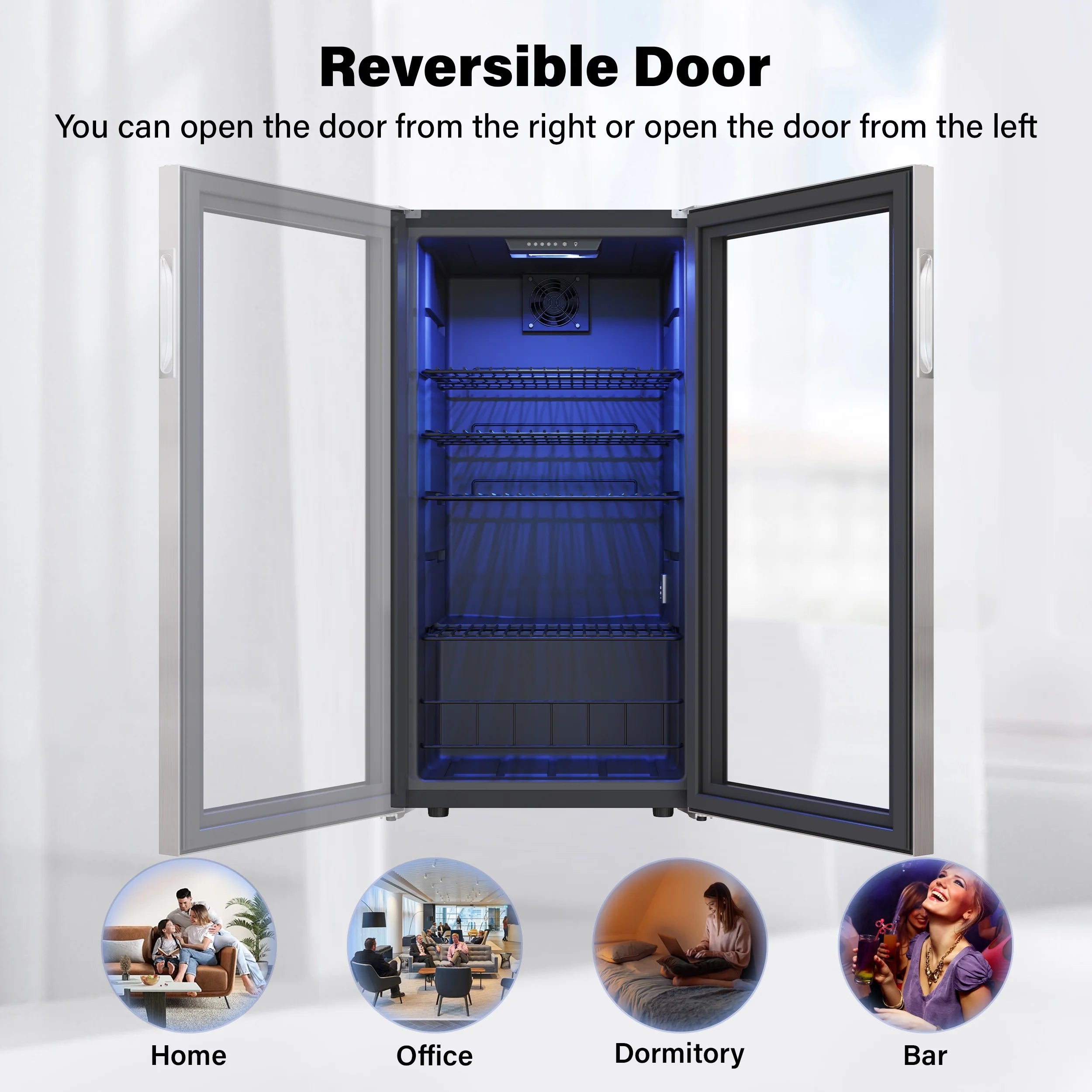 Freestanding Compact Mini Drink Fridge with Glass Door, 95-121 Can M508