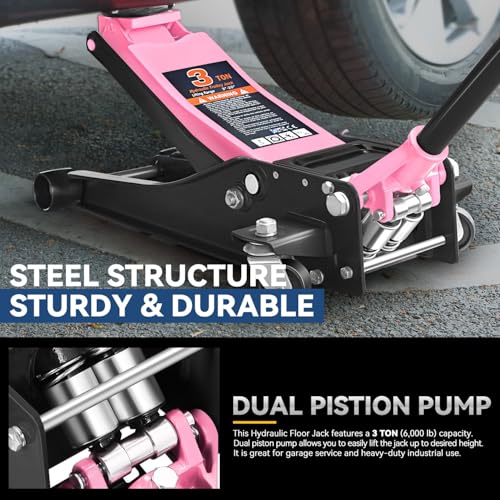 4 Ton Low Profile Floor Jack, Heavy Duty Steel Hydraulic with Dual Pistons Quick Lift Pump P3195