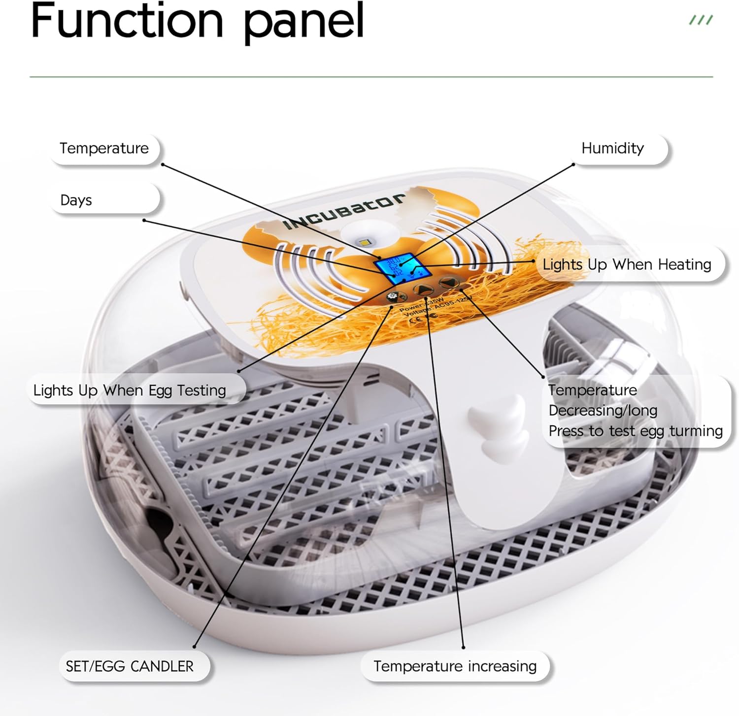 Egg Incubator with Humidity Display, LED Egg Candler, Automatic Turner, 360° Clear View, 16-35 Eggs M998949