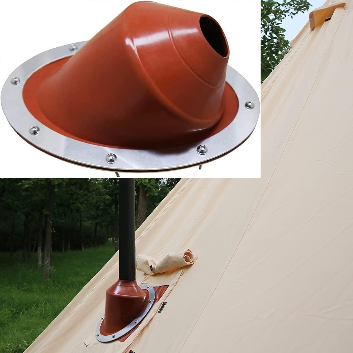 Waterproof Cotton Canvas Bell Tent with Stove Jack Hole for Camping X96807
