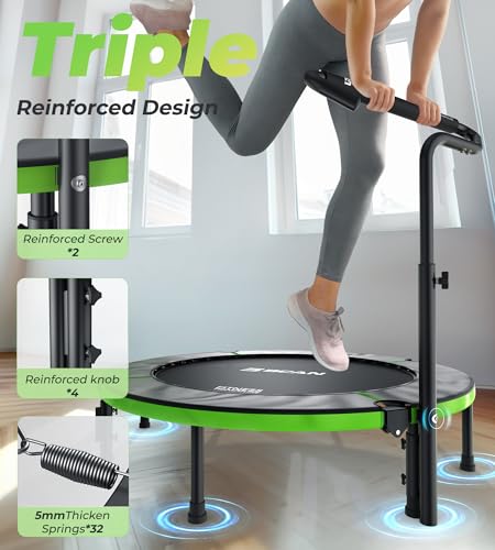 Foldable Mini Trampoline with Adjustable Foam Handle for Indoor Garden Workout B5848