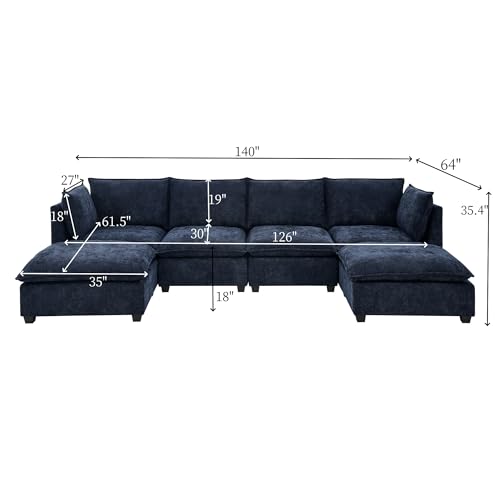 Modular Sectional Sofa with Ottoman, U-Shaped Lounge Couch H930