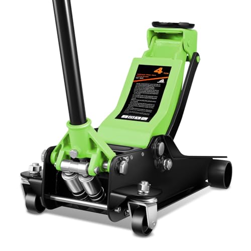 4 Ton Low Profile Floor Jack, Heavy Duty Steel Hydraulic with Dual Pistons Quick Lift Pump P3195
