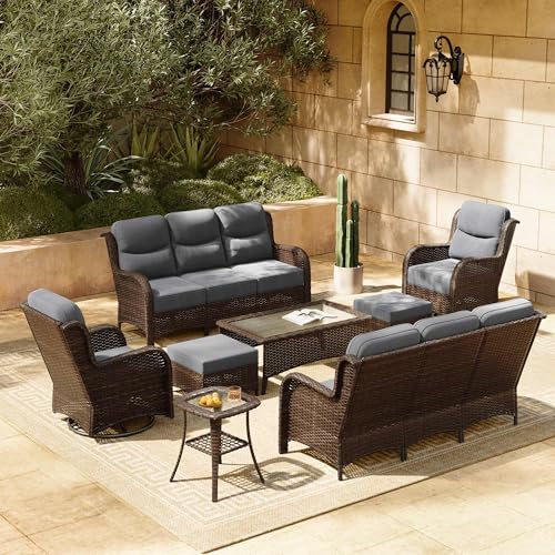 Outdoor Wicker Conversation Set with Cushions, 7 Pieces P4930
