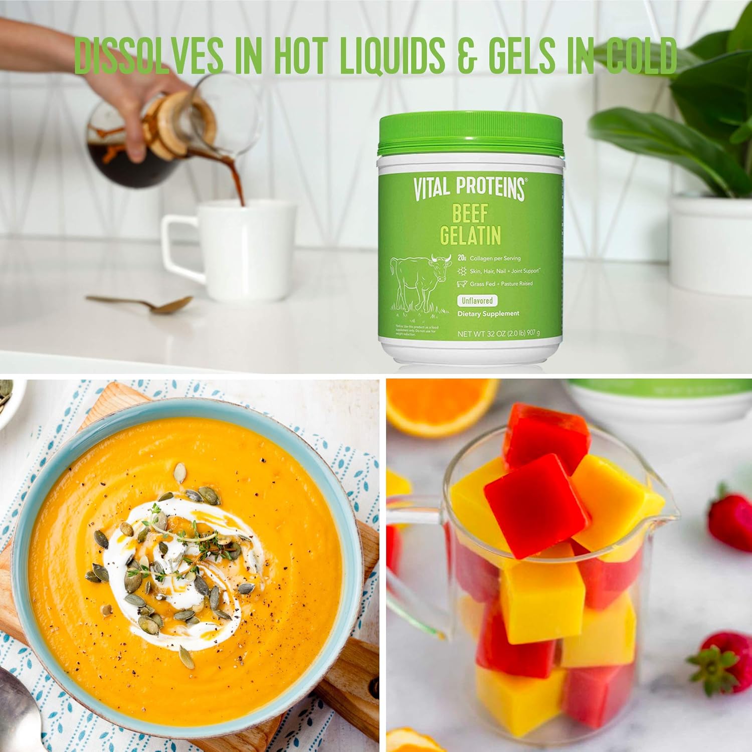 Beef Gelatin Powder, Grass-Fed Collagen Supplement, Non-GMO, Gluten & Dairy Free - 32 oz F845978